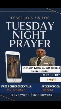 Please join us for Tuesday night prayers! Free Conference Call 712-775-8972 Access Code # 967013 7 pm EST @everyone @followers | Southern Baptist Church of Harlem | Facebook