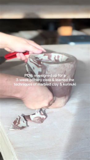 If you get mesmerized by marbled clay patterns, this 3-week workshop is for you 🌀 The possibilities are endless, the class is beginner-friendly & our lovely teacher Camille will guide you through creating pieces you’ll cherish forever. Register via our website (link in bio) #atx #atxthingstodo #pottery #marbledesign