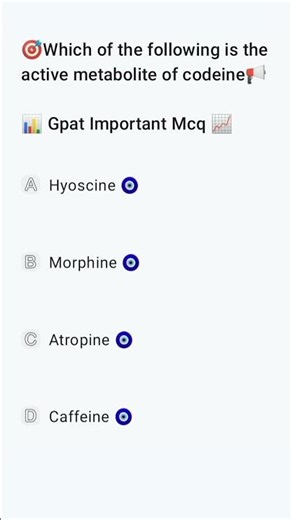 Pharmacology MCQ #short video #active metabolite of codeine #shorts#gpatimportantmcq