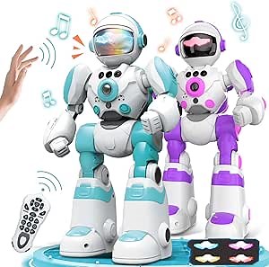 VATOS Robot Toys for Kids, 2PCS Remote Control Robot with Record Voice & Gesture Sensing Control, Rechargeable Programmable Music Dancing Functions for Toddler Boys Age 3 4 5 6 7 8 Years Old