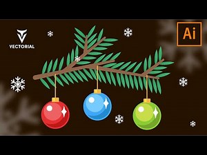 How to Draw a Christmas Tree Branch with decorative balls. Adobe Illustrator tutorial