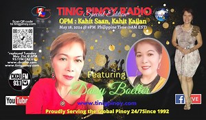 Dear friends and Katinig, it is with great pride that I announce the return guesting in Tinig Pinoy Radio of Davao's Timeless Songbird, Ms. Daisy Boelter. This time around, Daisy comes with another gift to us and her audience, her most recent release of another love song entitled "Let It Be Spring Today". Daisy Boelter is not just a singer; she’s a keeper of stories, a guardian of emotions. And tonight, we’re all part of her song. Join us tonight, Saturday, May 18th @9PM Philippine Time (9AM EST
