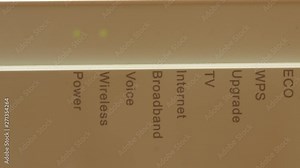 Modern router with green blinking LED lights, starts up, close up Stock Video