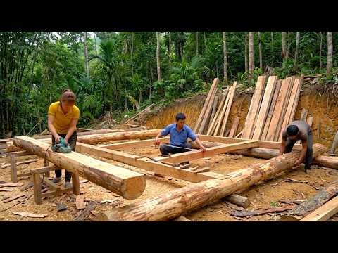 Building A Large Wooden House In The Forest, Advanced House Column Assembly Techniques