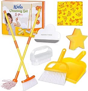 MASTERTOP Kids Cleaning Set,8 Piece Toddler Toy Cleaning Set-Include Broom,Mop,Dustpan,Brush,Sponge,Cleaning Cloth,Window Scraper,Pretend Play Children Housekeeping Kit Gift for Ages 3+