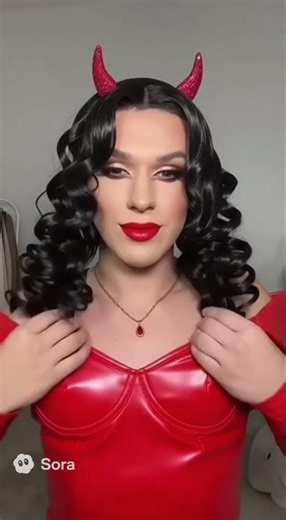 GRWM Halloween She-devil #mtf #transformation crossdress #makeup tgirl #boytogirl #femboy #makeover
