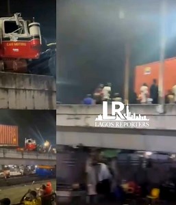 Breaking News: Container Trailer Loses Control, Crushes Car on Apongbon Bridge in Lagos Island –Lagos Reporters Residents and motorists on Lagos Island were thrown into panic on Friday following a frightening accident involving a container-laden trailer on the popular Apongbon Bridge. Eyewitnesses said the trailer reportedly lost control while in motion and crashed into a car on the bridge, crushing it in the process. The impact of the accident caused the heavy-duty vehicle to almost plunge off 