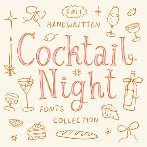 Cocktail Night Casual Handwritten Font Family, Quirky Wedding Invitations, Menu Fonts, Whimsical Doodles, for Fun Posters, Bespoke Invites - Etsy