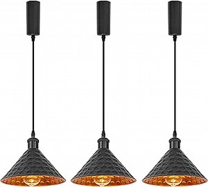 Kiven H-Type Track Lighting, 3-Light Modern Halo Track Pendant Light with Built-in Cable Wrapper, H Track Light Pedant Adjustable Length for Kitchen Shop,Black Finish, Gold Innner