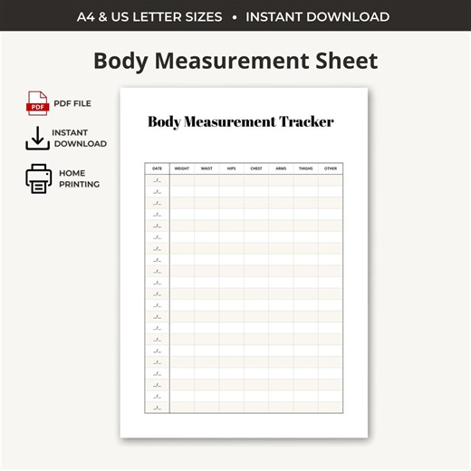 Printable Body Measurement Tracker | Weight Fitness Progress Chart | Monthly Tracker | US Letter | Black & White PDF - Etsy