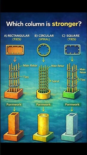 Rectangular vs Circular vs Square Column 🏗️ | Which Column is Strongest? 🤔 #Shorts