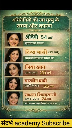 "अभिनेत्रीयो की उम्र मृत्यु के समय और कारण "⁉️Age of actresses at the time of death and the cause.”👈