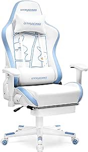 Music Gaming Chair with Bluetooth Speakers, Ergonomic Gamer Chair for Girl with Footrest, Lumbar Support and Headrest, Comfortable Reclining Game Chair 300lbs for Adult(Blue-1)