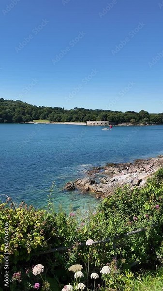 Devon Cornwall England. 07.08.2024. Video. River Tamar viewed from Devon towards the Cornish coast and Mont Edgecombe paark.