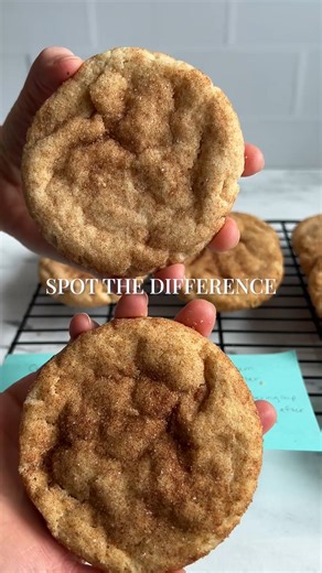 Can you spot the difference? ⁠ ⁠ Cream of tartar is a traditional ingredient in Snickerdoodles, but what is it? And what does it do? ⁠ ⁠ ✨ A fine powder made from tartaric acid, a byproduct wine-making ⁠ ✨ Adds chewiness ⁠ ✨ Creates the signature crinkly tops⁠ ✨ Gives a subtle tang (though the cinnamon sugar steals the show here) ⁠ ⁠ I tested batches with and without it, and while both were tasty, the cream of tartar batch was chewier and prettier. If you don’t have it on hand, simply omit it! Y
