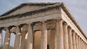 Temple of Hephaestus with Doric colonnade in Ancient Agora, Athens, Greece. Ancient Greek architecture. Popular travel destination