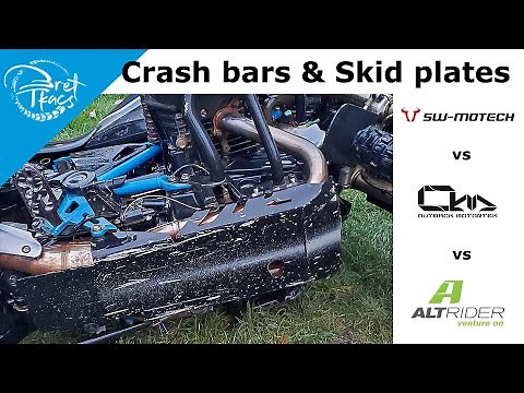 Motorcycle crash bars and skidplate: Altrider v Outback Motortek v SW Motech