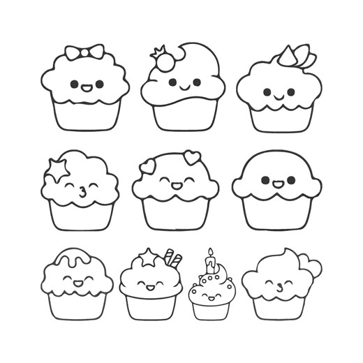 Cupcake Line Art Embroidery Design, Kawaii Cupcake Machine Embroidery File, Dessert Instant Download - Etsy