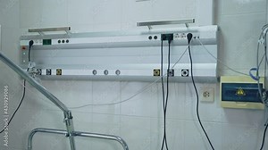 Medical equipment in the intensive care unit. Electrical appliances in the modern medical treatment centre. Advanced technology in a reanimation room.