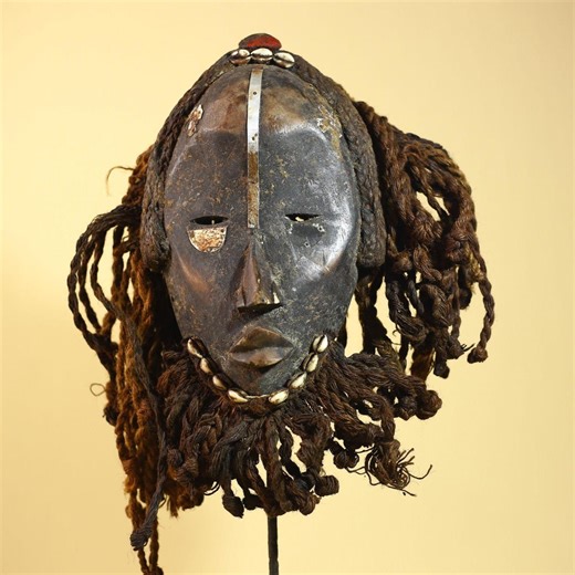 Vintage Dan African Mask Cowrie Shell Fiber Mask Tribal Carved Ritual Mask-g6032 - Etsy