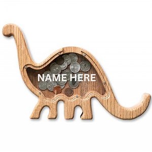 Dinosaur Piggy Bank, USA Made, Personalized Piggy Bank for Kids, Wooden Animal Bank, Farmhouse Nursery Decor, Animal Piggy Bank (Dinosaur)