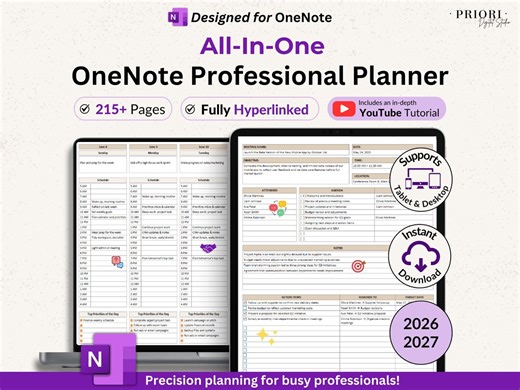 Onenote Planner 2026 2027 Professional One Note Template for Work Project Management Hyperlinked Planner Weekly Planner Organization Planner - Etsy