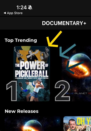 Watch Power of Pickleball NOW on Documentary ! You can watch free with ads on the app on your Apple TV or other smart device. It is trending #1 now on the app.! #pickleballislife #pickleball Download the app now - https://apps.apple.com/us/app/documentary-streaming-app/id1546625549 | Pickleball Channel