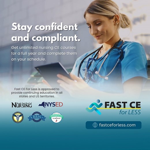 Fast CE for Less on Instagram: "✅ Stay Confident and Compliant Get unlimited nursing CE courses for a full year and complete them on your schedule. FAST CE For Less makes it easy to stay up to date, licensed, and stress-free. ✔ Approved in all states and U.S. territories ✔ Self-paced online courses ✔ Instant certificates ✔ Trusted by nurses nationwide Take control of your CEUs today. 👉 fastceforless.com #NursingCEUs #NurseCompliance #ContinuingEducation #RNLife #NurseLife #OnlineCEUs #Healthcar