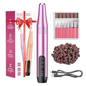 Electric Nail Drill Machine, Portable Electric Nail File Efile Set for Acrylic Gel Nails, Professional Manicure Pedicure Nail Polishing Tools with 6 Nail Drill Bits for Home Salon, Purple