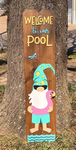 Welcome Pool Gnome Sign, Cedar Wood Summer Porch Decor, Backyard Party Leaner - Etsy
