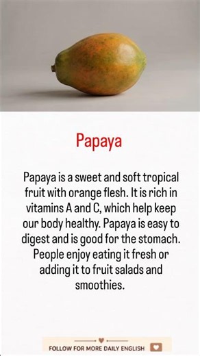 About Papaya | Easy English for Beginners #spokenenglish #easyenglisheveryday #dailyenglish #fruit
