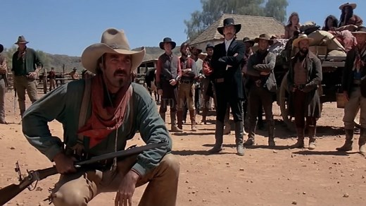 Quigley (Tom Selleck) meets Cora (Laura San Giacomo) in Quigley Down Under (1990) #westernmovies | Classic Western Movies