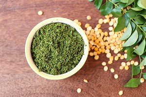 The Karuveppilai Chutney Podi is a great way you can incorporate curry leaves in your diet. At home we mix it along with hot rice and sesame oil and savor this delicious chutney. Curry leaves are also very rich in nutrients and said to have many medicinal benefits. Do give this recipe a try. | Archana's Kitchen