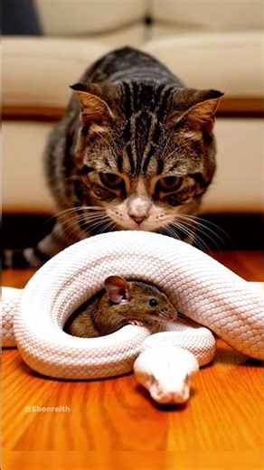 Cat Stunned by Snake Protecting a Mouse | Unbelievable Animal Alliance!