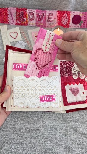 A Peek Into My Slow Stitched Fabric Book for Valentine’s Day #shorts #fabricbook