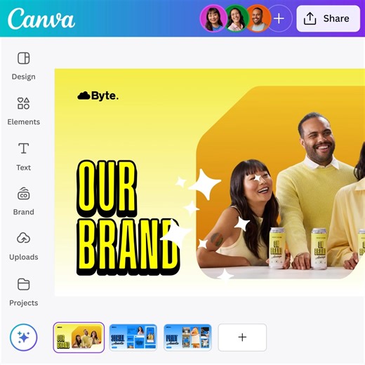 Get one look for all your team's content. Set up brand controls to stay on-brand across every doc and deck. Try Canva Teams for free. | Canva