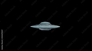 Flying saucer isolate on black screen. UFO. Alpha channel included. 4K animation