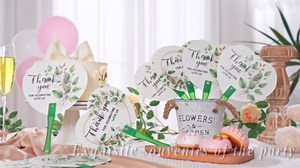 50 Pcs Wedding Hand Plastic Fans Greenery Bridal Shower Favors Bulk for Guests Wedding Handheld Fans with Handle Thank You for Celebrating with Us Favors for Ceremony Bridal Shower Decoration