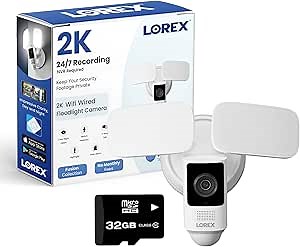 Lorex 2K Wi-Fi Floodlight Camera with Adjustable LEDs, Smart Motion Detection, 2-Way Talk, Color Night Vision, White