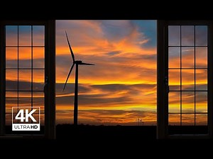 4K Quiet sunset with Wind Turbines window view - Relaxing, Calming, Ambience 8 hours(ASMR)