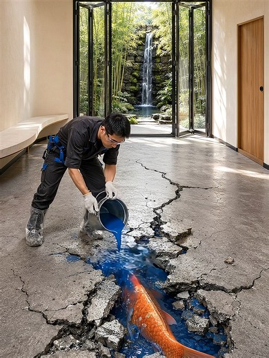 Infinity Koi Pond Epoxy Floor — Walk on Glowing Koi?