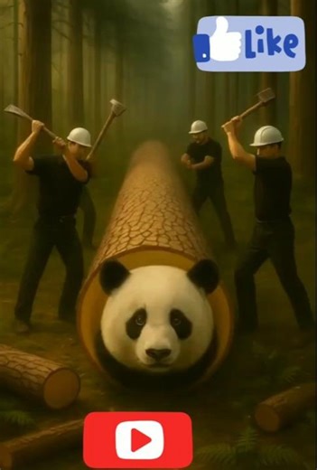panda in tree trunk#funny #creative forest worker#youtubeshorts #shortvideo #viral
