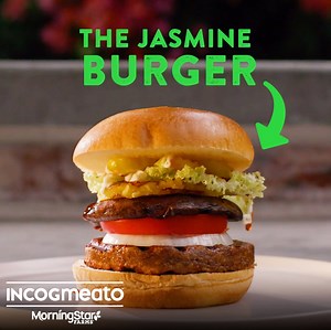 This BIG burger has our stomachs growling. For a plant-based burger with big, meaty flavor, pick up some Incogmeato today! | Tasty