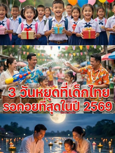 3 วันหยุดที่เด็กไทยรอคอยที่สุดในปี 2569! 🎉 #วันหยุด2569 #ปิดเทอมใหญ่ #เด็กไทย2569 #จัดอันดับ #คลิปเด็กไทย #เรื่องเล่าปีใหม่