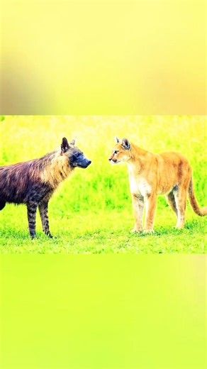 puma vs brown hyena battle #shortvideo #shortsfeed #animalbattle