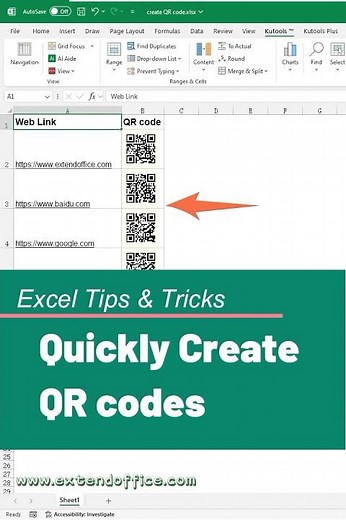 How to create QR codes based on cell value in Excel?