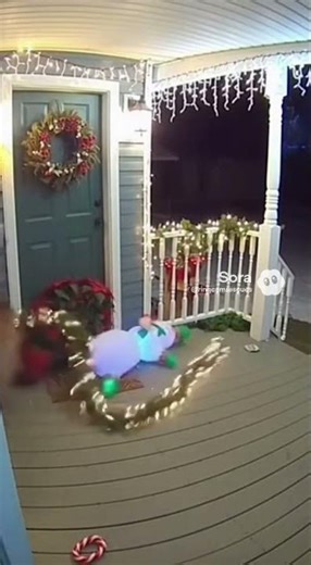 Deer Destroys Christmas Porch Decorations in Chaos Crash! 🦌💥🎄