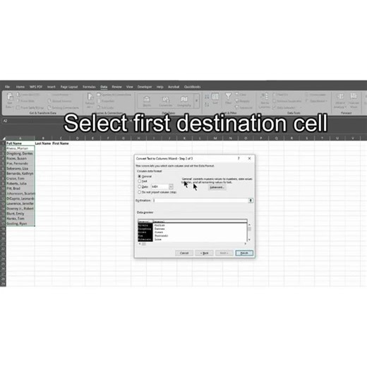 Separating fields using text to columns
