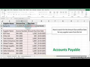 How to use vlookup formula for Accounts payable in excel