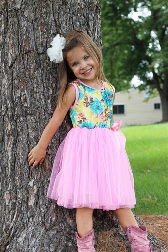 Blue Flower Print and Pink Tulle Dress for Birthday Party or Special Occasion - Etsy